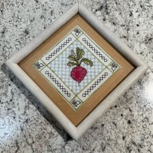 Cross Stitch Radish Beet Framed Wall Art Square Checker Vegetable